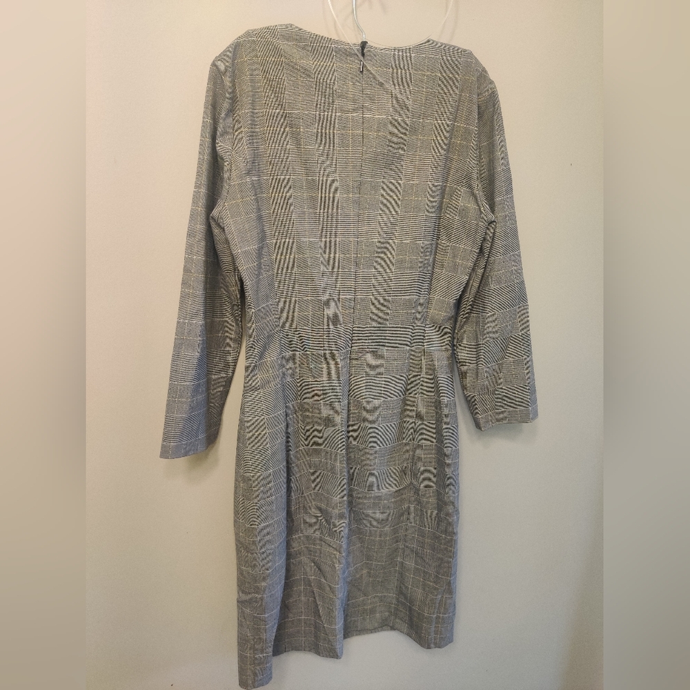 Mango Gray Checkered Long Sleeve Dress